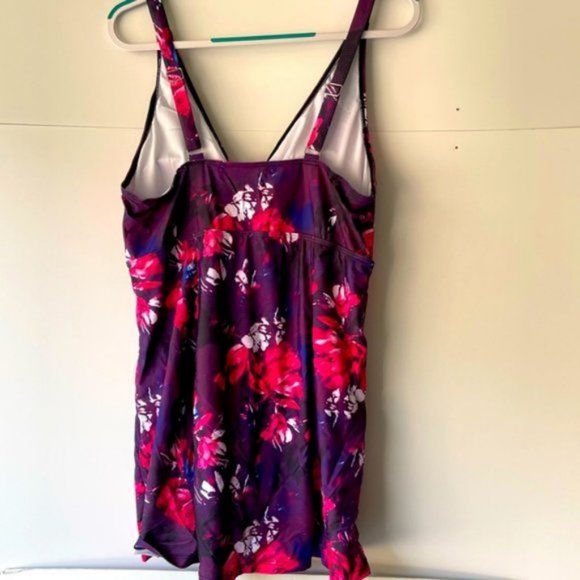 NEW! 2024 Women's Plus Size Purple Floral Tankini Swimsuit Swim Swimming Dress - Picture 3 of 6